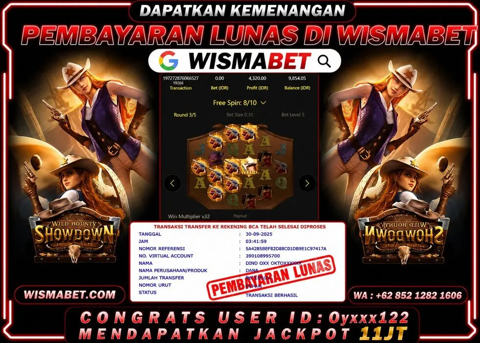 Wismabet - BUKTI KEMENANGAN Wild Bounty Showdown Rp11,000,000,- LUNAS